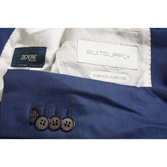 SuitSupply Napoli Solid Blue S110s Wool Sport Coat Jacket Sz 46L